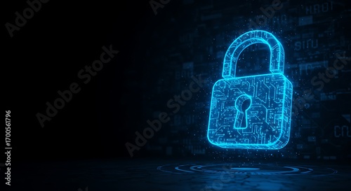 Digital Blue Lock Icon on Dark Background Representing Cybersecurity and Data Protection