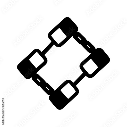 Abstract interconnected structure with geometric shapes forming a square in black and white
