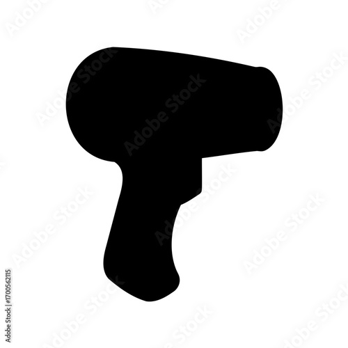 A silhouette of a hair dryer in a simple, minimalist design illustration