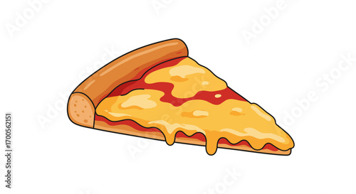 Cheesy slice of pepperoni pizza with melting cheese on white background