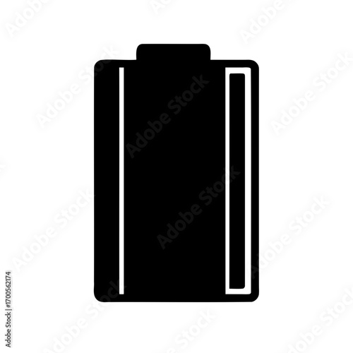 A simple black and white illustration of a fully charged battery icon