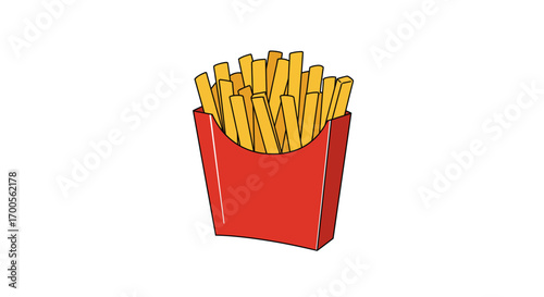 Hand-drawn style french fries in red container on white background