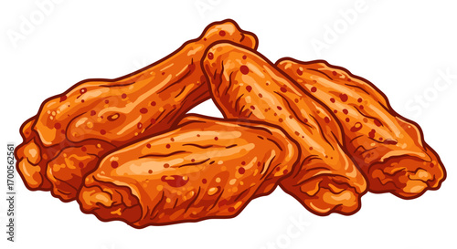 Spicy chicken wings in delicious comic style for tasty food design