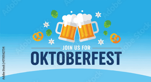 Festive Banner Featuring Oktoberfest Celebrations in Munich, Germany A Vibrant Illustration with Pretzels, Beer, and Traditional Attire