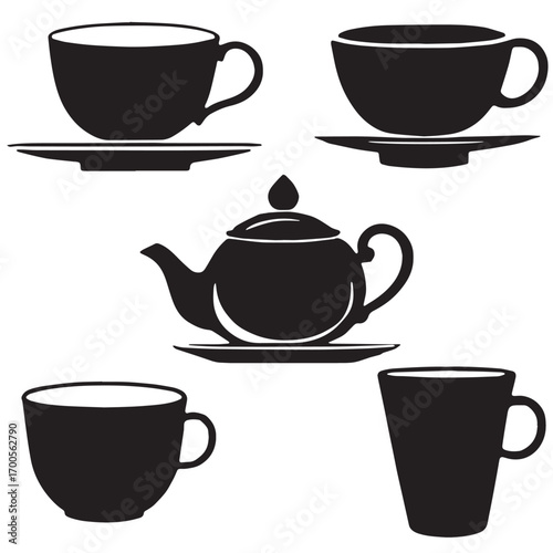 A set or collection of Minimalist Tea Cup Set Icon for Beverage and Hospitality Branding
