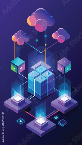 Abstract illustration of cloud computing symbolizing data storage and network connections in a digital environment