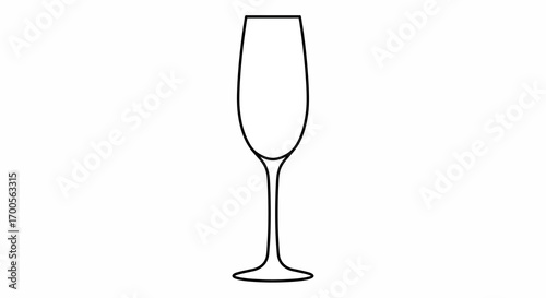 Elegant outline of champagne glass on white background
