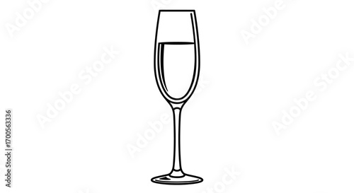 Elegant linear champagne flute design on white background