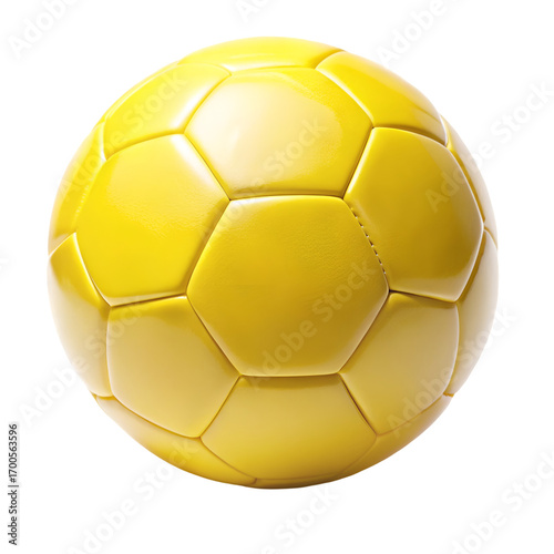 Bright yellow soccer ball with hexagonal panels on black background football sport
