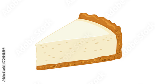 Classic cheesecake slice with a golden brown crust on white background