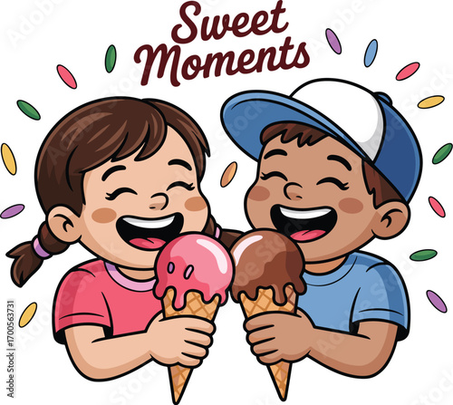 Joyful children sharing sweet ice cream moments together
