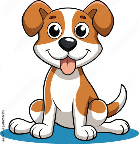 Cartoon dog with brown and white fur sitting happily