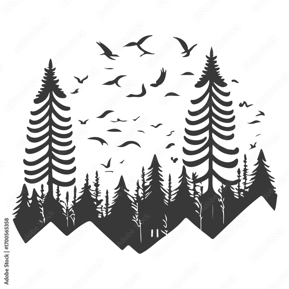 Obraz premium forest nature illustration grey