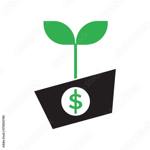 Green seedling growing from pot with dollar sign growth plant