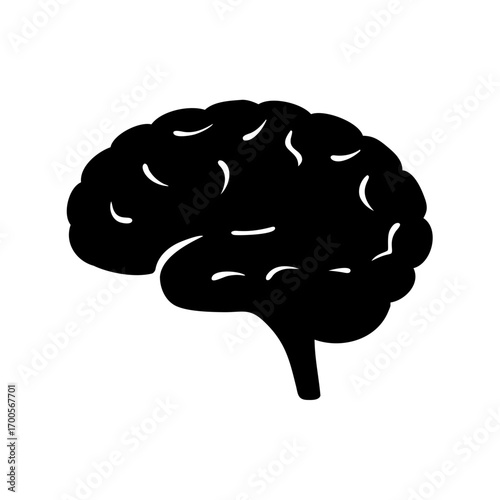 Stylized black and white illustration of a human brain anatomy design