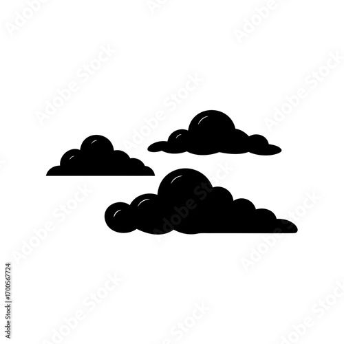 Three stylized black clouds floating on a white background illustration