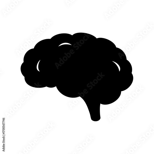 Black silhouette illustration of human brain for neurology and mental health concepts