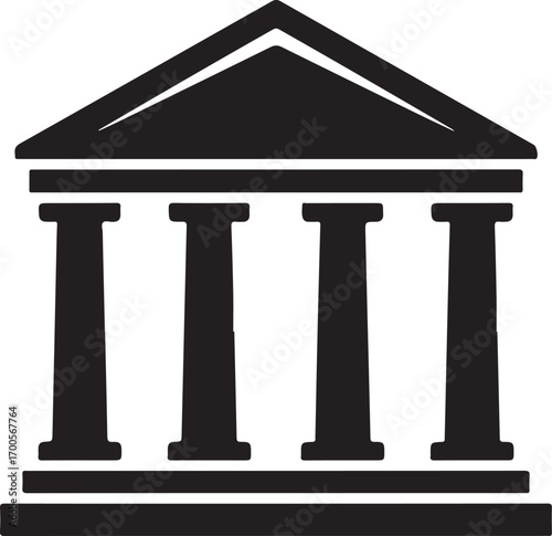 Bank Building Flat Black Silhouette