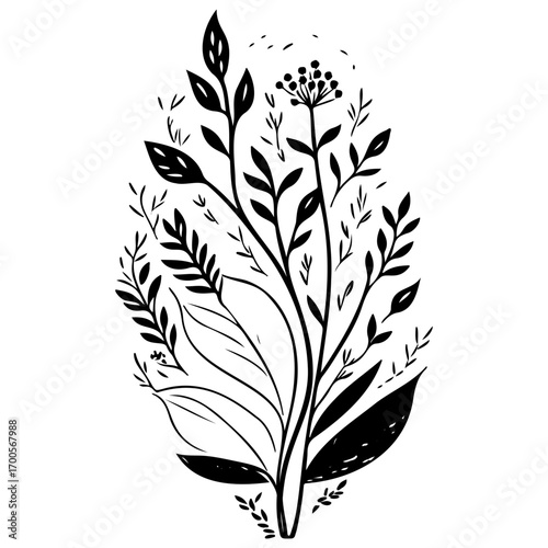 spring leaf flower Field Wild Flowers floral illustration sketch draw