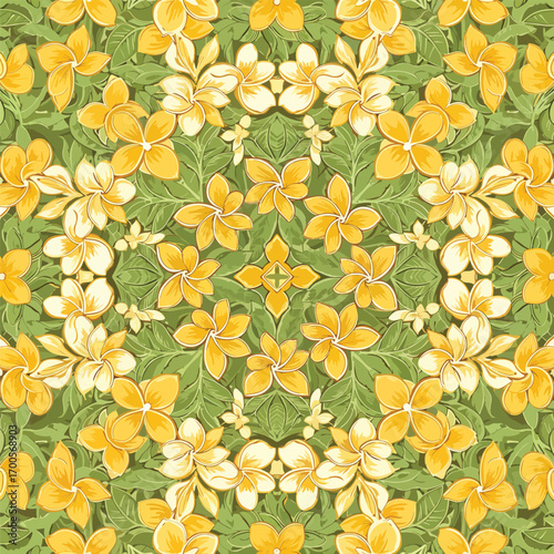 Ornate botanical pattern featuring lush yellow flowers and verdant green leaves, patern seamless, Stock royalty free.