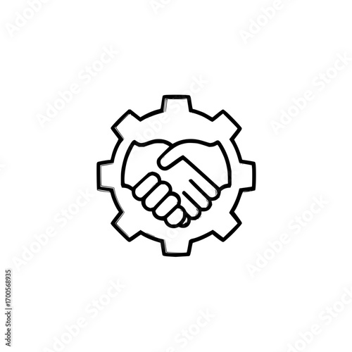 Business partnership handshake deal agreement collaboration cooperation success gear icon vector