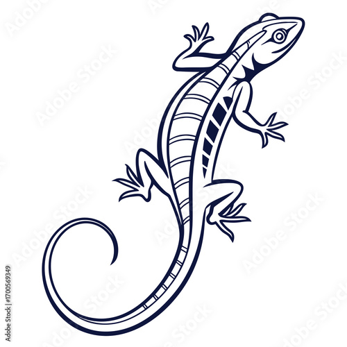 Monoline vector emblem design featuring a stylized lizard in a clean emblematic style