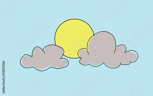 Clouds and yellow sun flat design illustration.eps