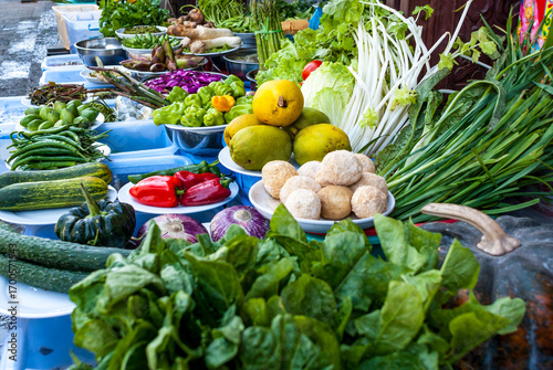 Chinese vegetable store in the historic center of Dali, Yunnan, China, Asia