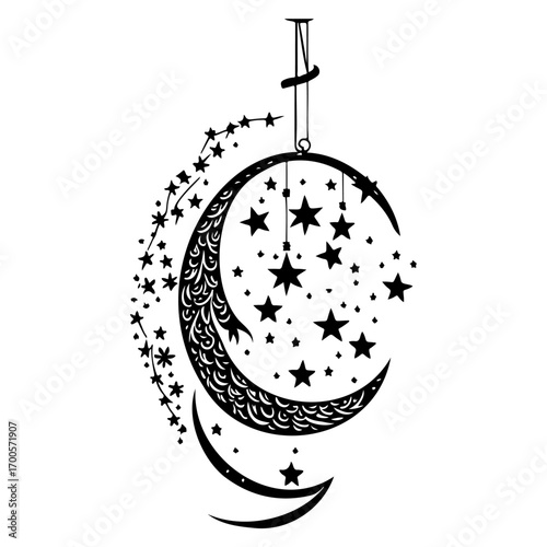 decoration hanging lantern moon star illustration sketch hand draw
