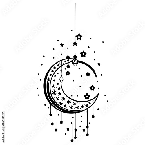 hanging moon star Ramadan illustration sketch draw