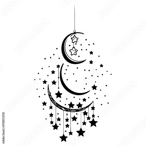 hanging moon star Ramadan illustration sketch hand draw