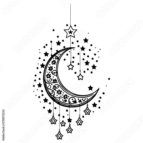 hanging moon star Ramadan illustration sketch draw
