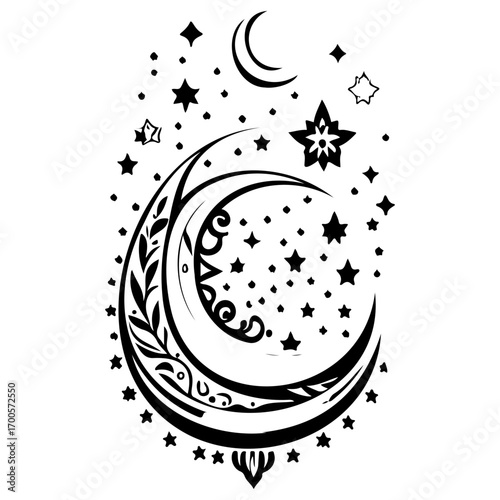 Moon star ramadan arabic islamic illustration sketch hand draw