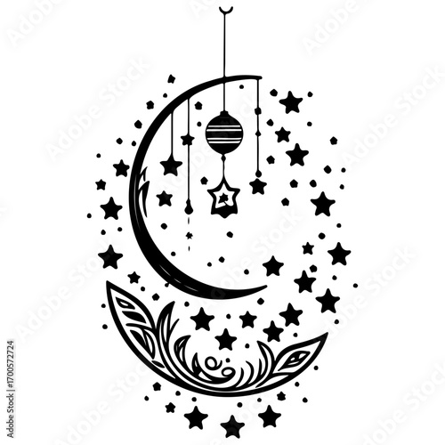 hanging moon star Ramadan illustration sketch draw