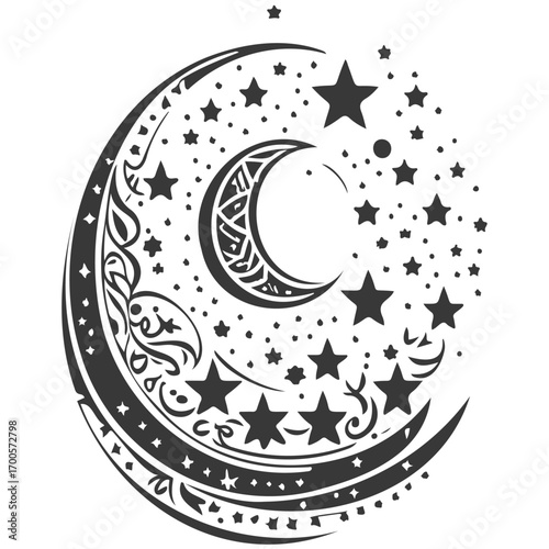 Moon star ramadan arabic islamic illustration grey