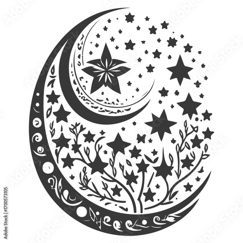 Moon star ramadan arabic islamic illustration grey