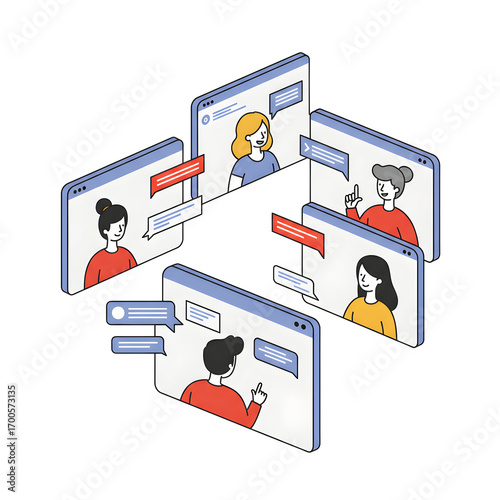 Dynamic Virtual School Distance Learning Scene Depicting Students Engage in Online Education Communication