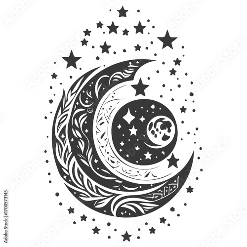 Moon star ramadan arabic islamic illustration grey