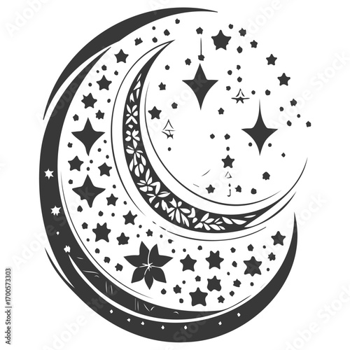 Moon star ramadan arabic islamic illustration grey