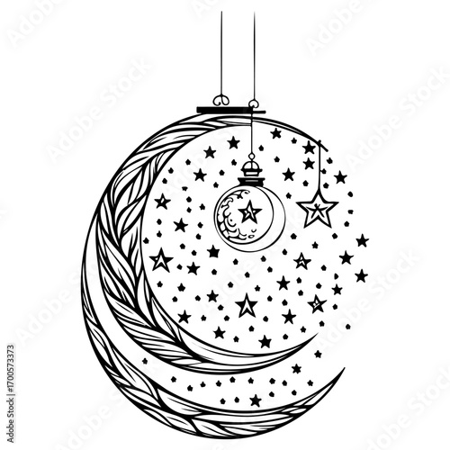 decoration hanging lantern moon star illustration sketch hand draw
