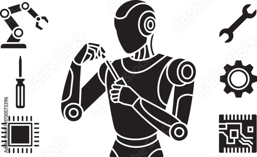 Robotics Engineering Silhouette A Robot's Journey Through Automation and Technology