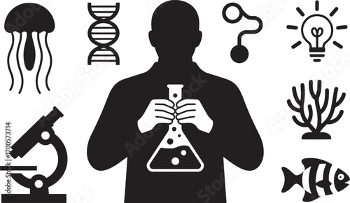 Scientific Exploration Silhouette A Scientist's Journey Through Biology Chemistry