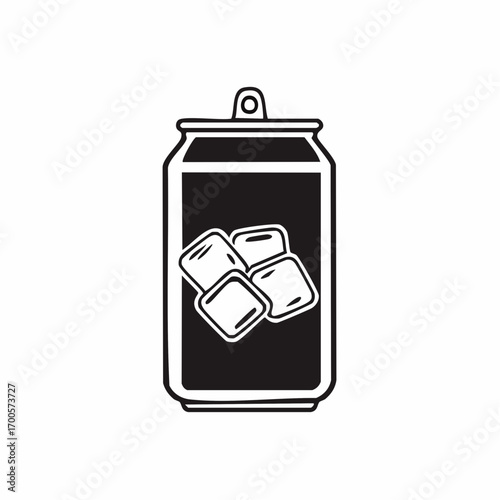 Refreshing beverage can with ice cubes, a cool drink in a metal container, perfect for a hot day
