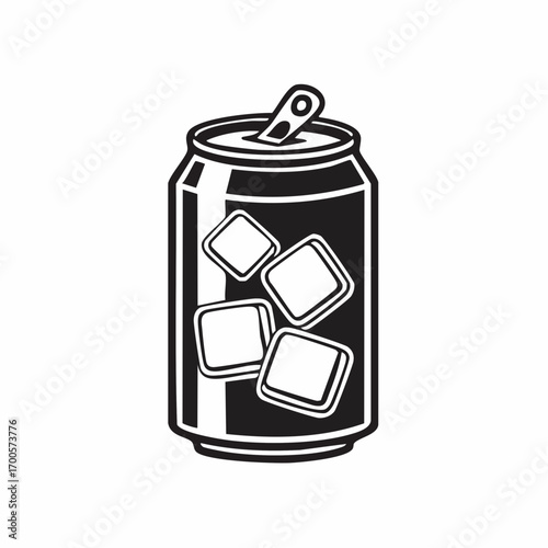 Refreshing beverage can with ice cubes, ideal for summer drinks and cool refreshment