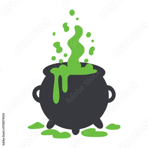 Witch's cauldron brewing green potion for halloween night