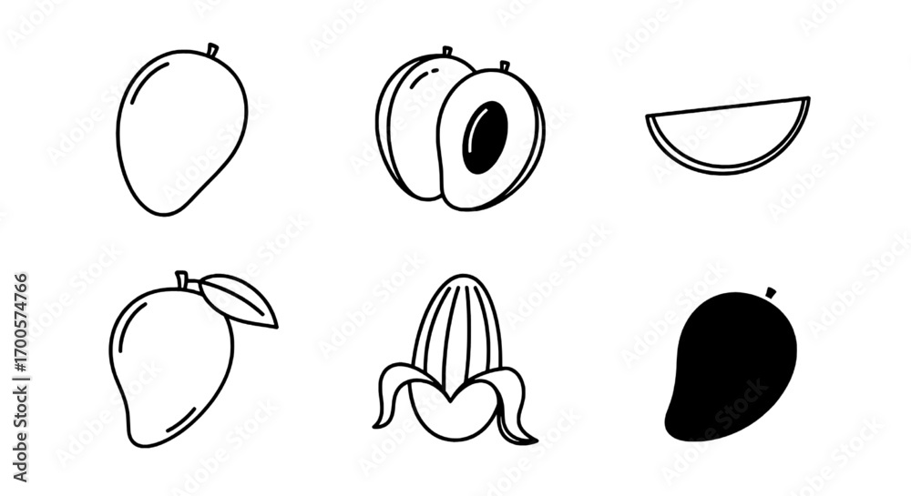 Fototapeta premium Mango fruit icons simple vector drawing for design projects