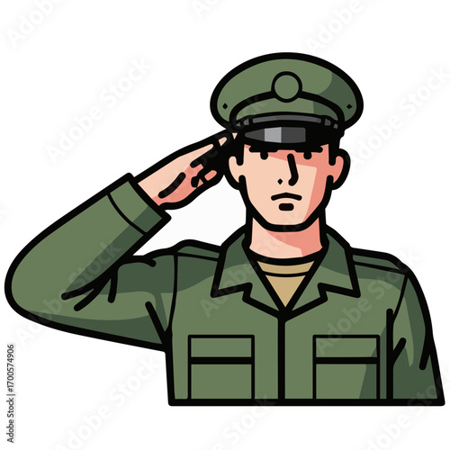 A dedicated military officer in uniform showing respect and patriotism with a crisp salute gesture