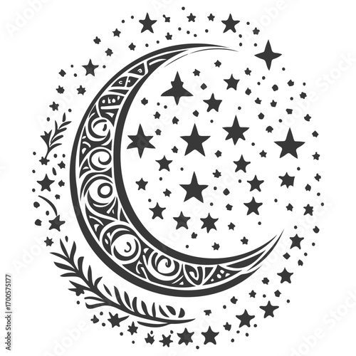 Moon star ramadan arabic islamic illustration grey