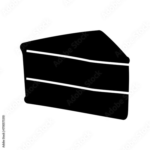 Stylized black and white depiction of a slice of layered cake