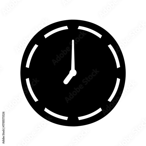 Stylized black and white clock face showing the time is eight o'clock